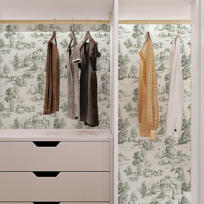Peel and Stick Wallpaper, Self - Adhesive Removable Vintage Pastoral Landscape Pattern, PVC Contact Paper for Bedroom/Living Room/Kitchen/Bathroom/Cabinet, Renter Friendly