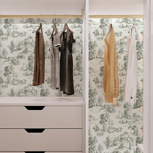 Peel and Stick Wallpaper, Self - Adhesive Removable Vintage Pastoral Landscape Pattern, PVC Contact Paper for Bedroom/Living Room/Kitchen/Bathroom/Cabinet, Renter Friendly