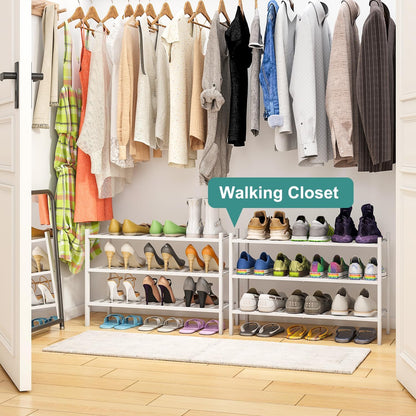 viewcare 3-Tier Black Bamboo Shoe Rack for Entryway, Stackable | Foldable | Natural, Shoe Shelf Storage Organizer for Hallway Closet, Free Standing Shoe Racks for Indoor Outdoor