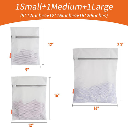 Polecasa Diamond Mesh Laundry Bags 3 Pack (16x20”, Large) | Durable Zipper, For Delicates, Lingerie, Bras, Underwear, Protect Garments in Washing Machine