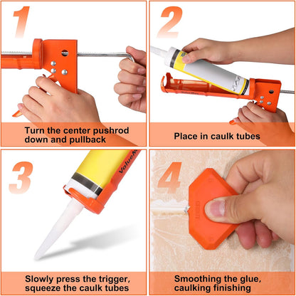 ValueMax Caulk Gun and Caulk Scraper Kit, 10OZ Smooth Silicone Caulking Gun with Caulk Remover Tool, 10:1 Thrust Ratio, Sealant Finishing Tool Grout Scraper for Caulking/Filling/Sealing