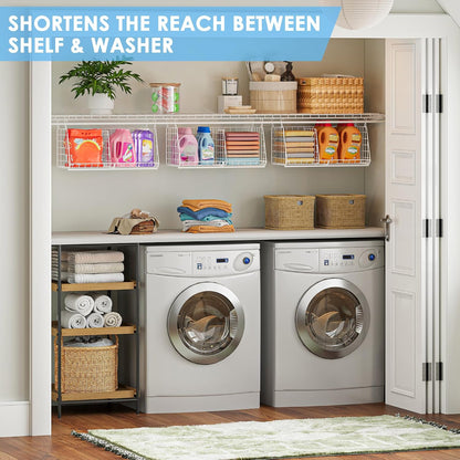 4-Tier Hanging Laundry Room Organizer: Foldable Wire Shelf Basket with 2 Large Hooks 1.65" & 360°Rotating Hooks – Space-Saving Laundry Storage Basket, for Wardrobe Closet Storage, White Patent