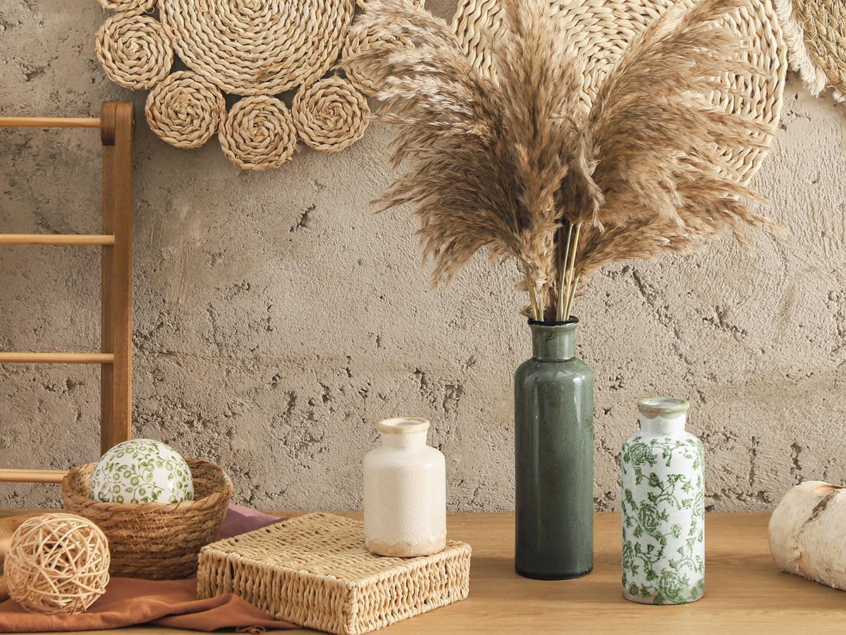 Ceramic Vase Set of 3, Neutral Flower Vases Home Decor, Pottery Rustic Farmhouse Decorative Vases Modern Decor for Table Mantel Entryway Bookshelf Living Room Kitchen Bedroom - Brown