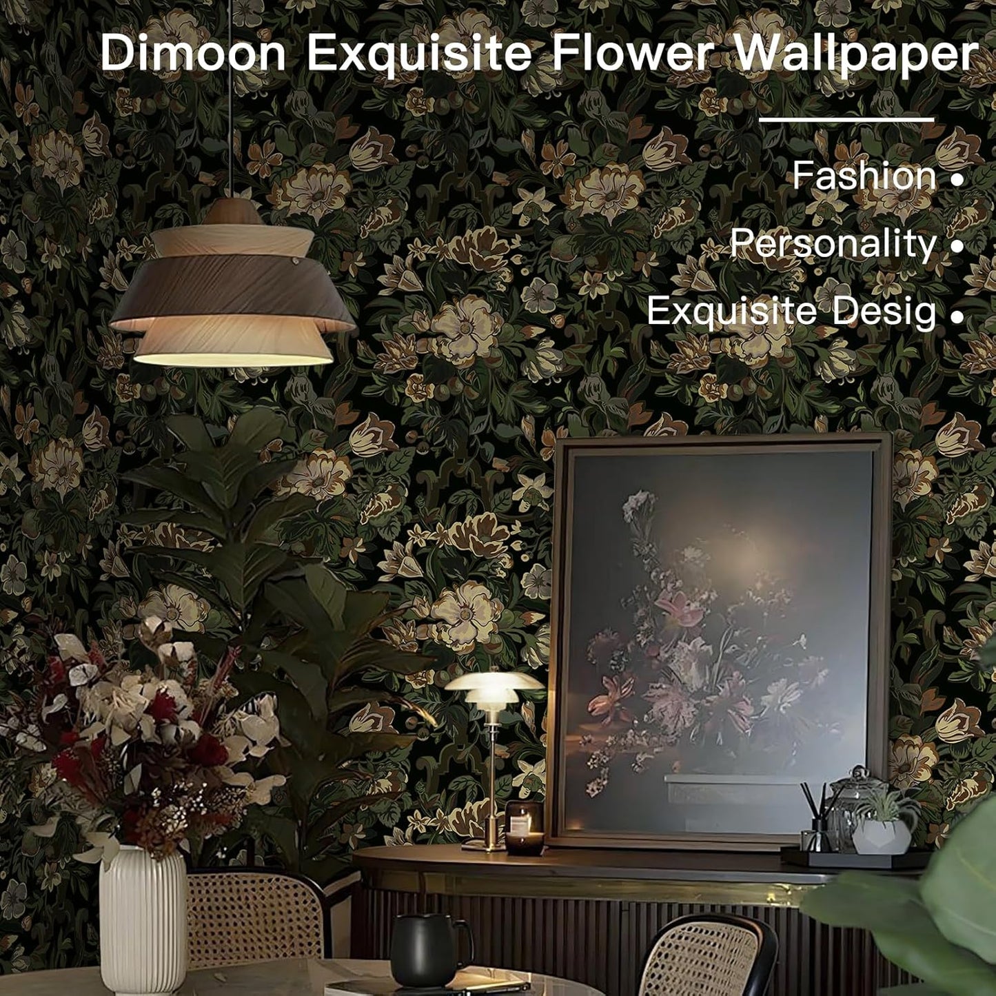 Dimoon 17.3''x78.7'' Peel and Stick Wallpaper Floral Cute Contact Paper Vintage Village Country Cottage Wallpaper Farmhouse Yellow Beige Renter Friendly Geometry Waterproof Embossed Kitchen Bedroom