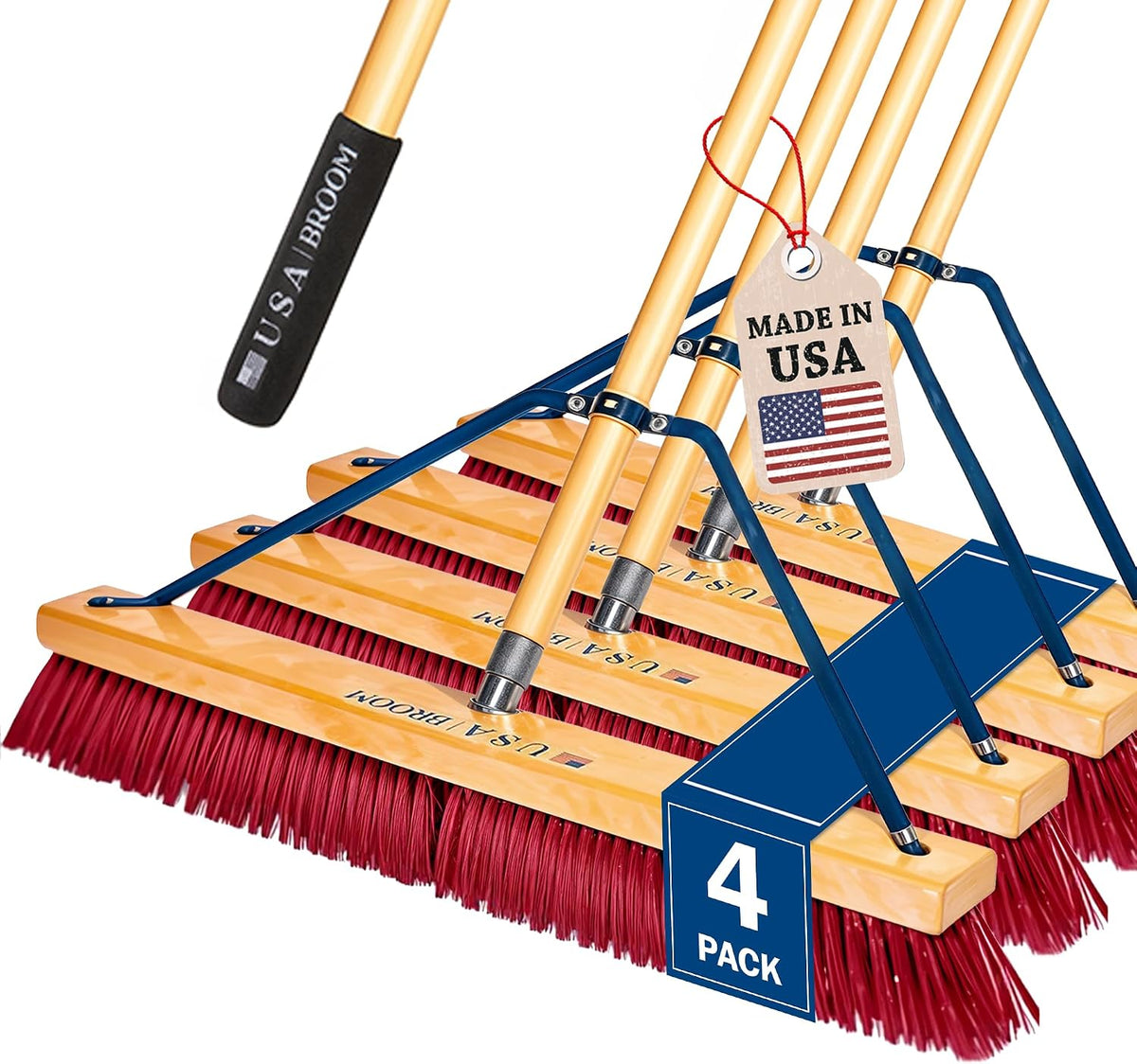 36" Heavy Duty Outdoor Push Broom with 60" Handle. Ideal for Asphalt, Concrete & Heavy Debris. Durable American Made Steel Brackets-Stainless Steel Hardware. No Plastic. 100% USA Made