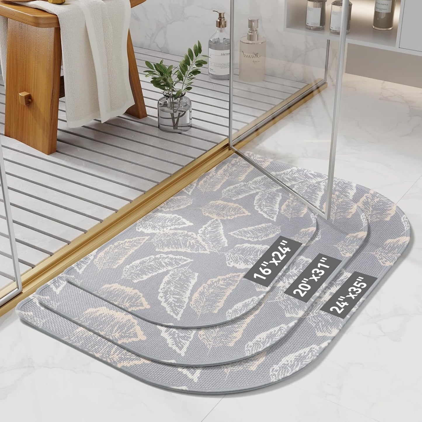 YDKGL Ultra Thin Bathroom Rugs Mat Quick Dry Absorbent Non Slip Bath Mat Bath Mats for Bathtub Mat Bathroom Carpet Fit Under Door Washable Floor Rubber Half Round Bath Rugs Grey 16x24