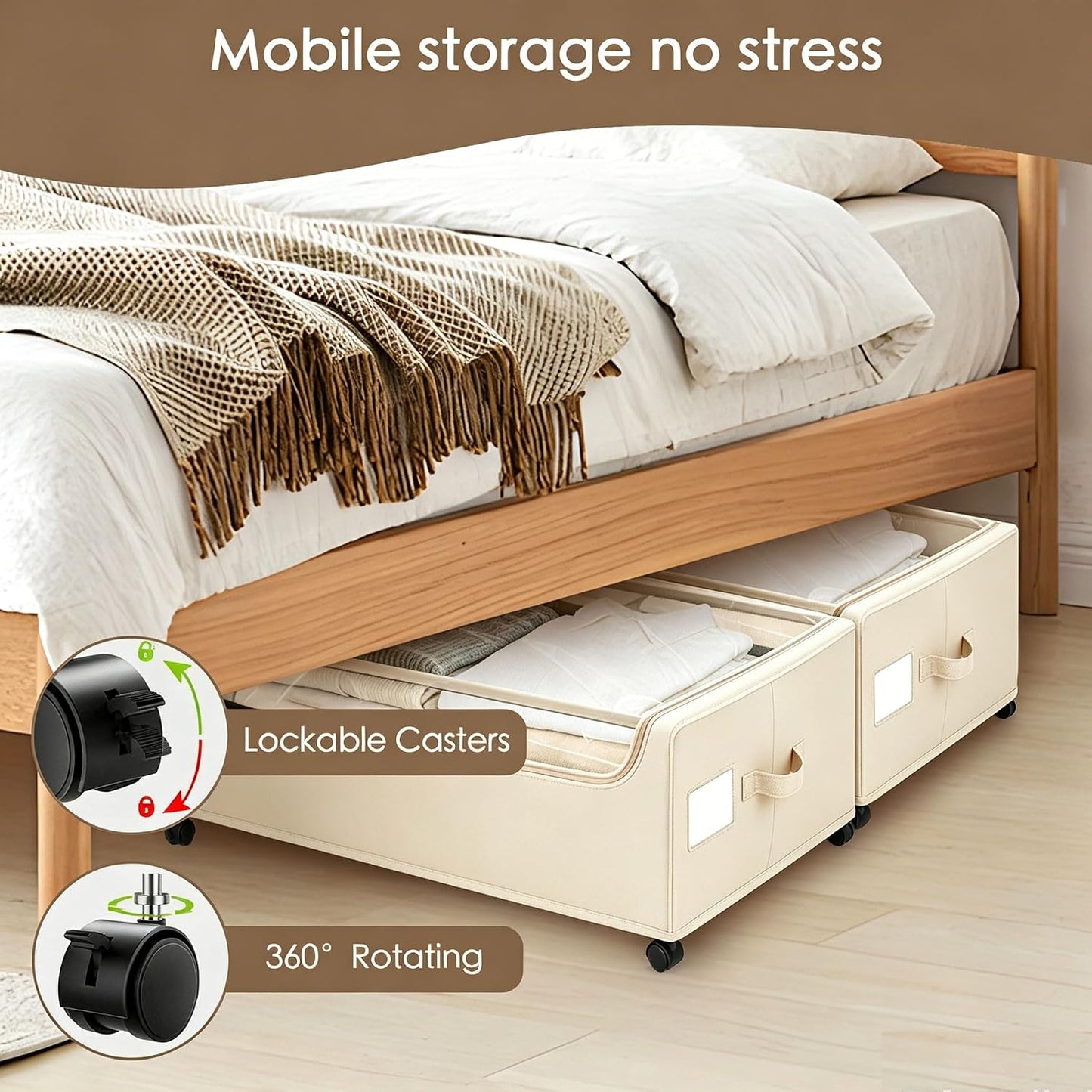 Under Bed Storage with Wheels, 2-Pack Under the Bed Storage Containers with Clear Lids & Label, Underbed Storage Bins, XXXL 85L 11 inches Rolling Metal Drawer for Clothes, Shoes, Toys, Books - Gray