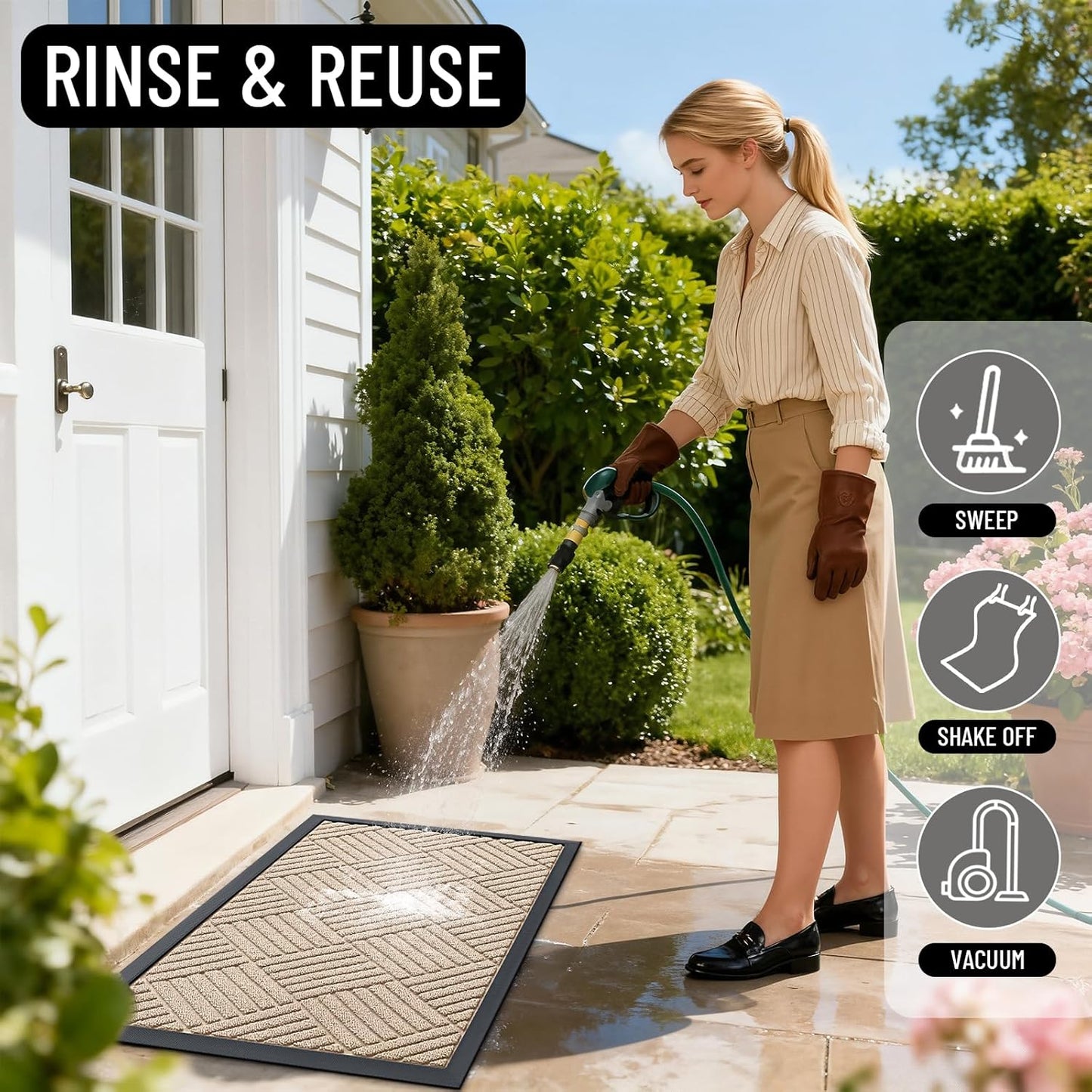 OLANLY Front Door Mat Outside Entrance 29.5x17, Absorbent, Heavy Duty Sturdy Natural Rubber Doormat Indoor Outdoor, Stain and Fade Resistant, Non-Slip Low Profile Floor Mat for Entryway, Grey Diamond