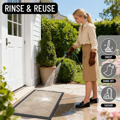 OLANLY Front Door Mat Outside Entrance 29.5x17, Absorbent, Heavy Duty Sturdy Natural Rubber Doormat Indoor Outdoor, Stain and Fade Resistant, Non-Slip Low Profile Floor Mat for Entryway, Grey Diamond
