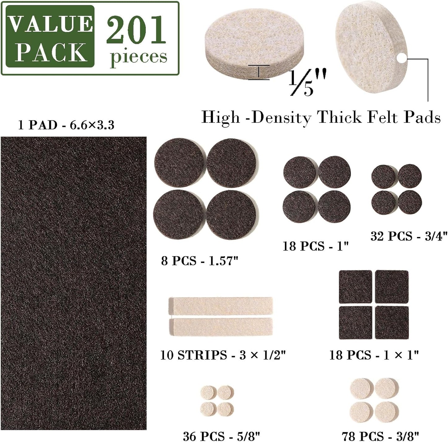 Fursafe&Q Felt Furniture Pads, Furniture Felt Pads for Hardwood Floors -Self Adhesive Chair Leg Floor Protectors, Protect Your Floors from Nicks, Bumps and Scratch,96 Pcs Round Cabinet Door Bumper