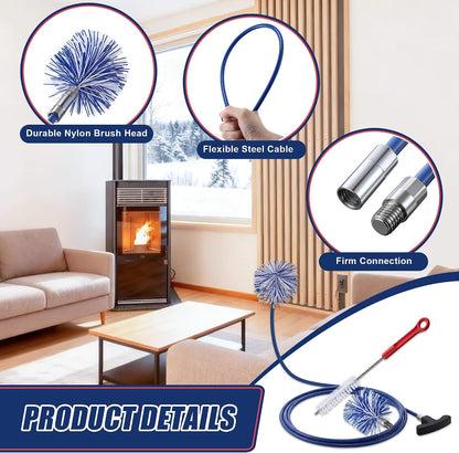 Dreyoo Pellet Stove Cleaning Brush Kit, 20 FT Flexible Steel Rod with 3" Brush Head, T Handle, Multi Purpose Flue Detail Cleaner, Nylon Stove Flue Pipe Kit for Pellet Furnace Exhaust Pipes