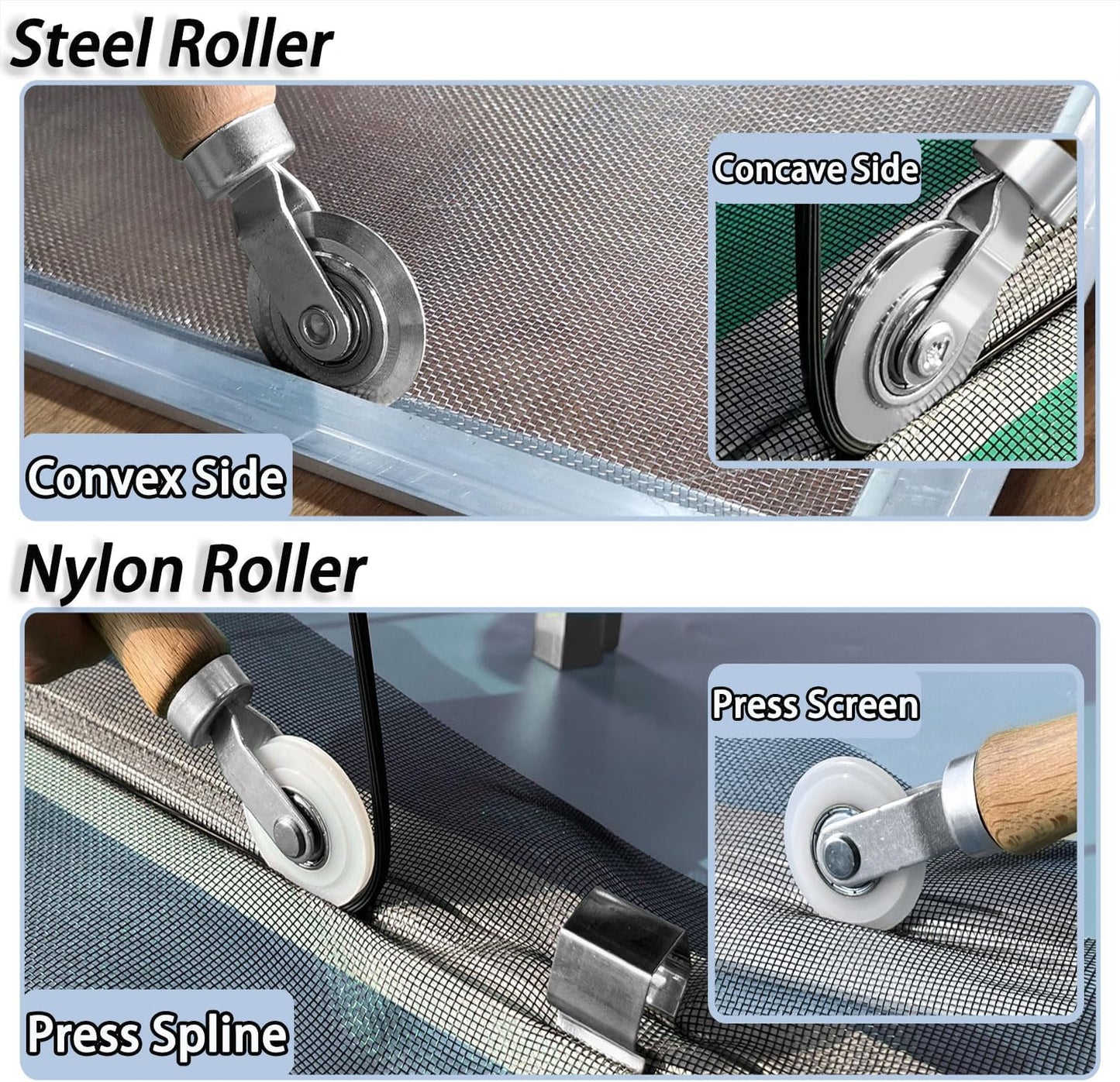 King&Charles Screen Repair Kit,5-in-1 Screen Roller Tool,0.14inx32ft Spline | Steel/Nylon Roller, 8 Clips, Hook Screen Door Repair Kit, Window Mesh, Window Screens, Patio and RV Mesh Replacement