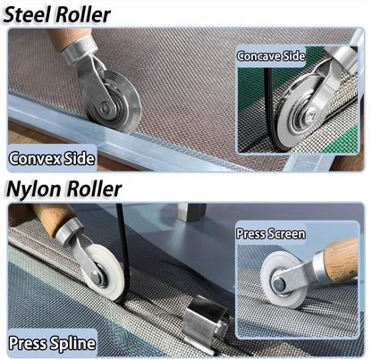 King&Charles Screen Repair Kit,5-in-1 Screen Roller Tool,0.14inx32ft Spline | Steel/Nylon Roller, 8 Clips, Hook Screen Door Repair Kit, Window Mesh, Window Screens, Patio and RV Mesh Replacement