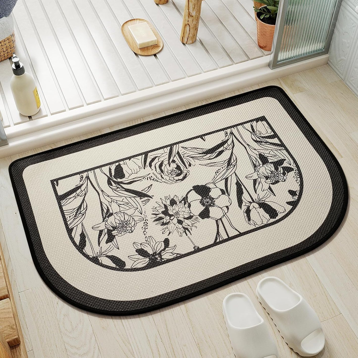 YDKGL Ultra Thin Bathroom Rugs Mat Quick Dry Absorbent Non Slip Bath Mat Bath Mats for Bathtub Mat Bathroom Carpet Fit Under Door Washable Floor Rubber Half Round Bath Rugs Grey 16x24