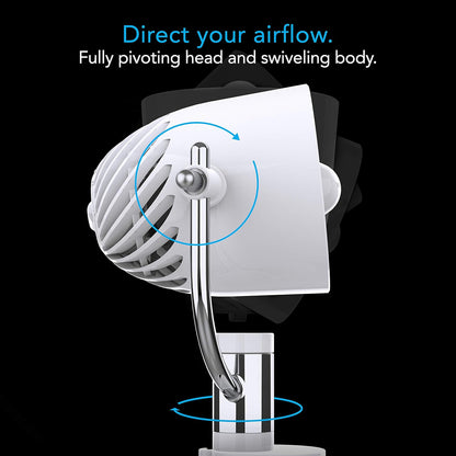 Vornado Pivot Clip Personal Air Circulator, 3-Speed, Portable Desk Fan with Multi-Surface Clip, 360-Degree Adjustable Axis, 9 in Tall, 4 in Diameter, Whisper Quiet, Ice White