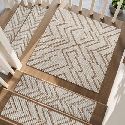 PADOOR Stair Treads Non Slip 15 PCS, 3D Peel and Stick Stair Treads for Wooden Steps Indoor, Residue-Free Adhesive Stair Runner for Kids, Elders & Pets, Washable Carpet for Stairs,8"x30",Brown