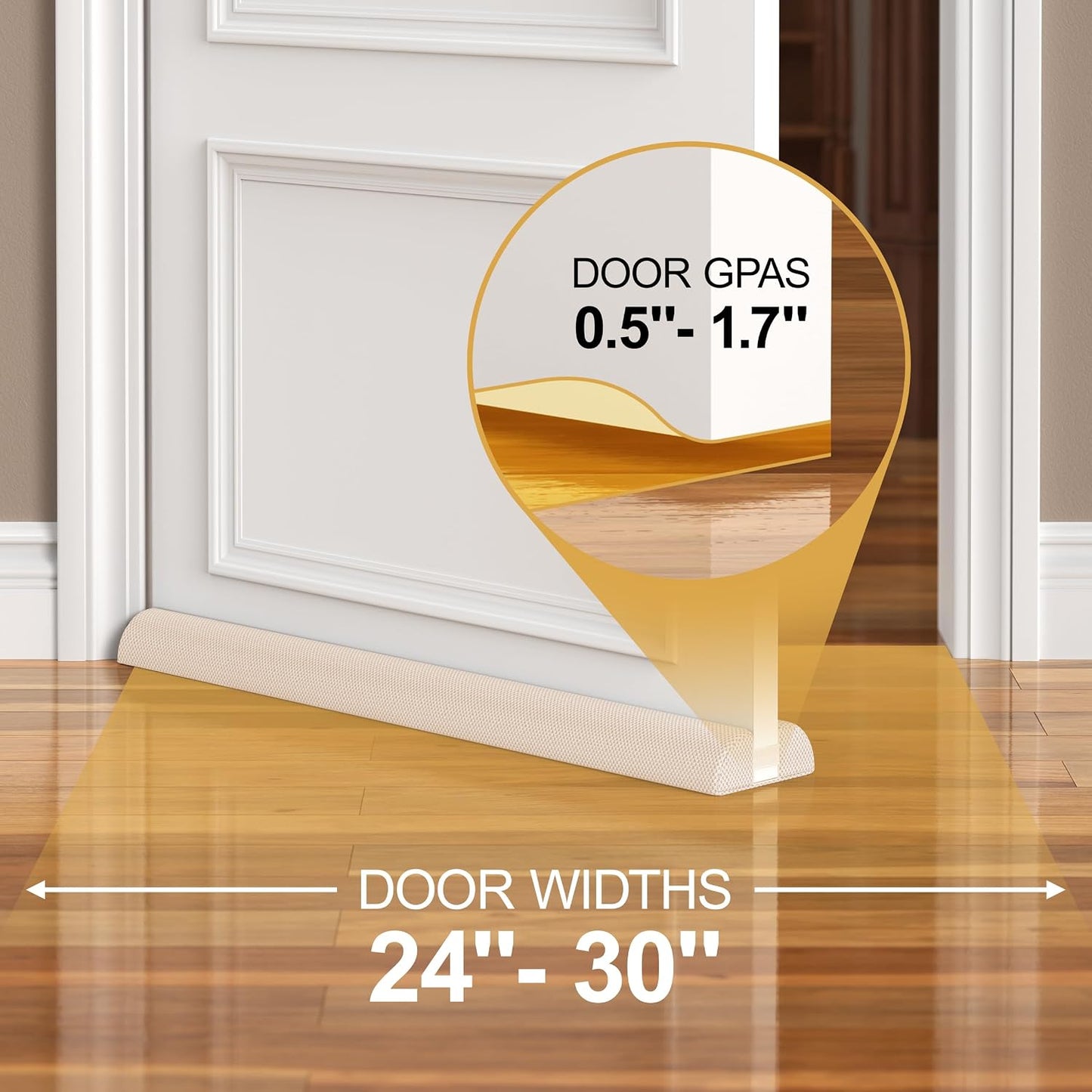 HADOR 30 Inches Door Draft Stopper - 24"-30" Adjustable, Seals 0.5"-1.7" Gaps | Blocks Drafts/Noise/Pet Hair | No Permanent Adhesive, Machine Washable, Grey