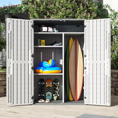 AOXUN Horizontal Storage Sheds 21 Cu.ft, HDPE Outdoor Storage Box 160 Gallon, Waterproof Lockable Resin Deck Box with Spring-Assisted Lid, Patio Storage for Garden, Pool, Cushions, Tools, White