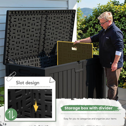 Greesum Outdoor Storage Box 31 Gallon Storage Box with Lid for Patio Furniture, Garden Tools, Pool Supplies, Waterproof and UV Resistant, Lockable, Dark Black