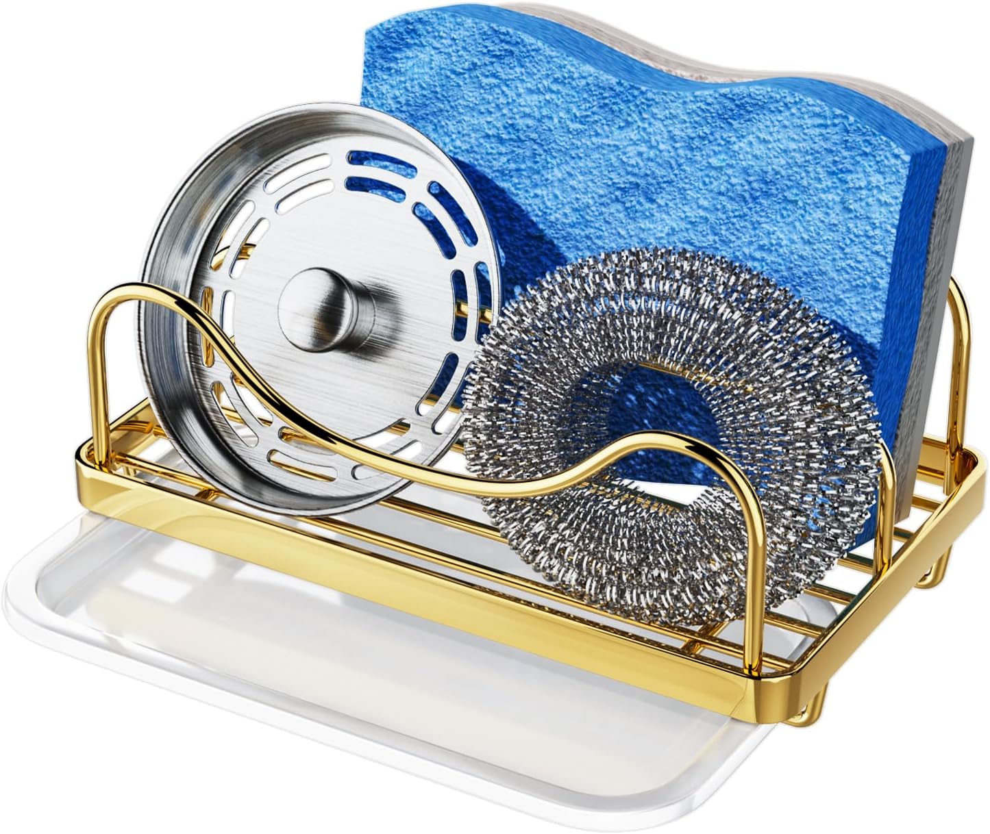 Consumest Sponge Holder for Kitchen Sink - Movable Sink Caddy for Countertop Organizer, 304 Stainless Steel Sponge Holder with Detachable Drip Tray for Kitchen Accessories-Silver