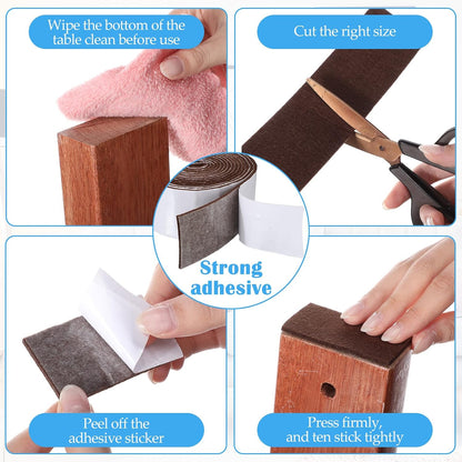 Zonon 4 Rolls 120 Inch Felt Strip with Adhesive Backing Felt Tapes Furniture Strip Rolls Self Stick Heavy Duty Polyester for Protecting Furniture and DIY Adhesive(Black,0.5 Inch)