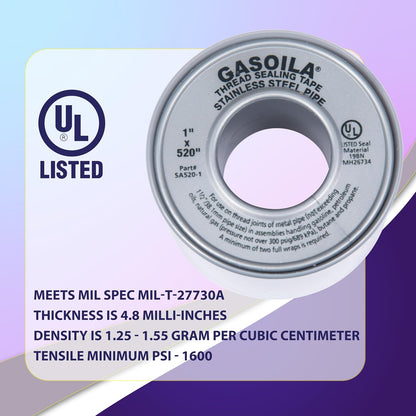Gasoila Nickel PTFE Thread Seal Tape – Professional-Grade, 1/2 Inch x 260 Inch, High-Density Thread Tape for Stainless Steel Pipes– Leak-Proof Seal, Non-Toxic