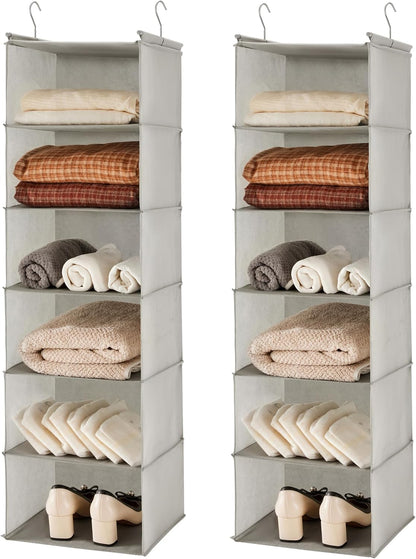 MAX Houser 6 Tier Shelf Hanging Closet Organizer, Closet Hanging Shelf with 2 Sturdy Hooks for Storage, Foldable (Grey)