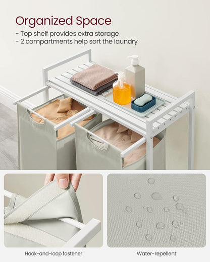 VASAGLE Laundry Hamper, Laundry Basket Sorter with 3 Pull-Out and Removable Bags, Shelf, Metal Frame, 3 x 10.6 Gallons (40 L), 36.4 x 13 x 28.4 Inches, Cappuccino Beige and Natural Beige UBLH301LH01