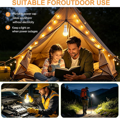 JackonLux Rechargeable Emergency LED Bulb Multi-Function Battery Backup Emergency Light for Power Outage Camping Outdoor Activity Hurricane (4, White-5000K-4PK)
