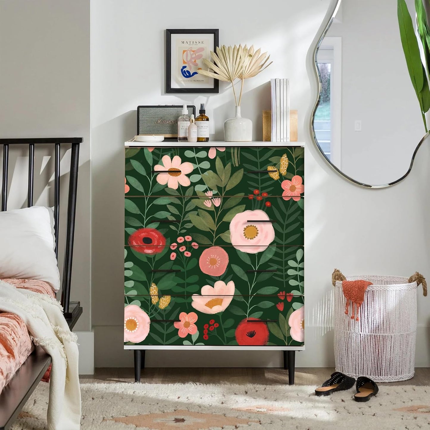 HAOKHOME Floral Peel and Stick Wallpaper Boho Vintage Wall Paper Removable for Bathroom Nursery Beige/Pink/Red Contact Paper 17.3in x 9.8ft