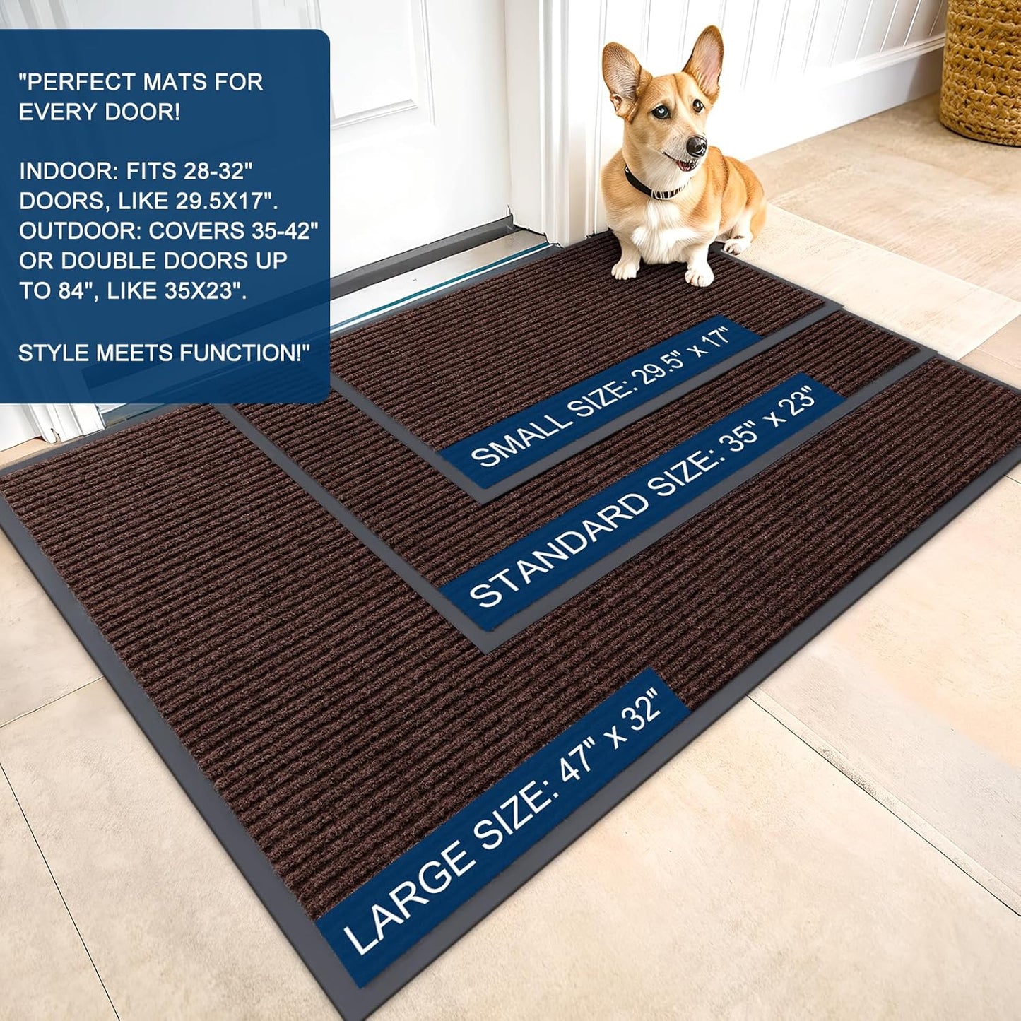 OLANLY Front Door Mat Indoor Outdoor Entrance, 2-Pack 29.5 x 17 Inch, Waterproof Heavy Duty Doormat, Fade Resistant, Low Profile, Easy Clean Patio Porch Welcome Floor Mats for Entry, Grey