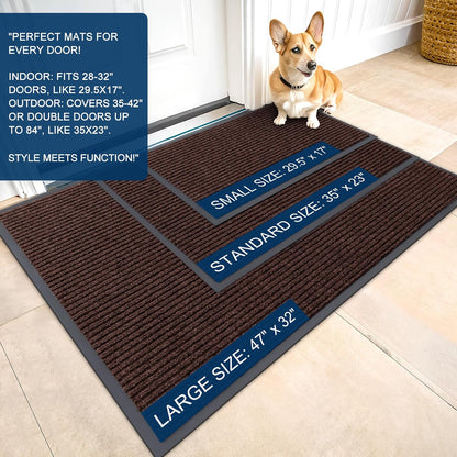 OLANLY Front Door Mat Indoor Outdoor Entrance, 2-Pack 29.5 x 17 Inch, Waterproof Heavy Duty Doormat, Fade Resistant, Low Profile, Easy Clean Patio Porch Welcome Floor Mats for Entry, Grey