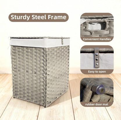Wicker Laundry Hamper with Lid,34 Gal(130 L) Rattan Laundry Basket 2 Sections with Lid, Removable Machine Washable Line, Large Clothes Hamper with Handles for Bathroom Bedroom, Gray