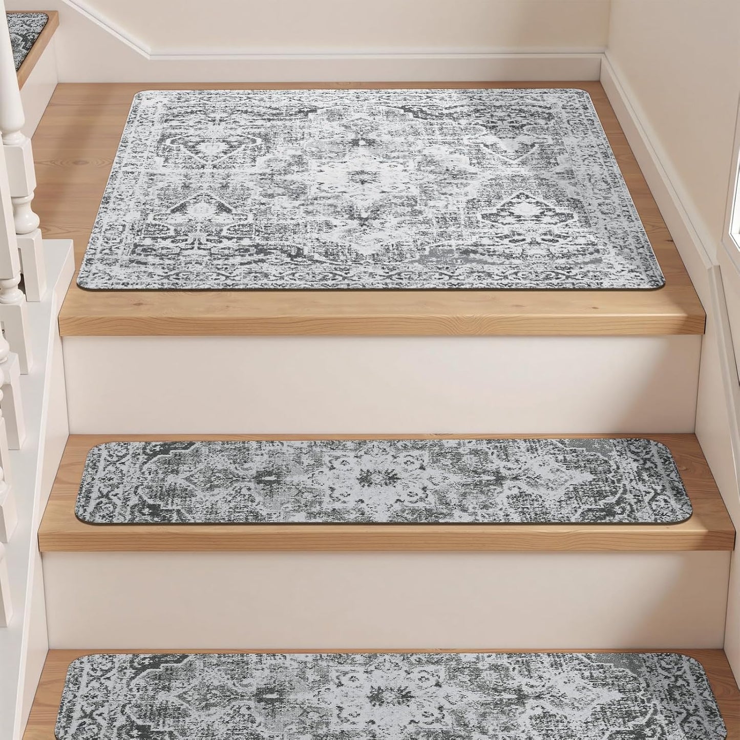 OJIA Non-Slip Carpet Stair Treads for Wooden Steps Set of 15, 30''X8'' Indoor Runner Resistant Rugs Rubber Safety Mats for Dogs, Kids & Elders, Stairway Grip