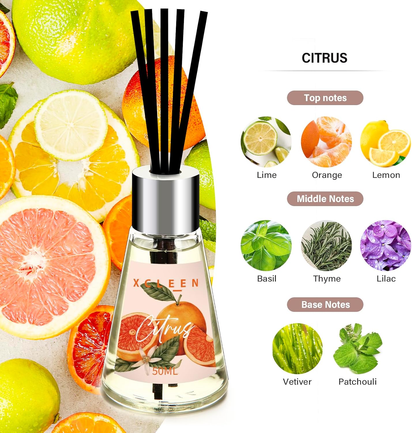 Xcleen 3 Pack Reed Diffuser, Scented Oil Diffuser with 15 Sticks, Escape/Vanilla/Moroccan Amber, Air Freshener for Bathroom & Office, Holiday Home Fragrance, Gift idea, Each 1.7Fl Oz, Total 5.1Oz