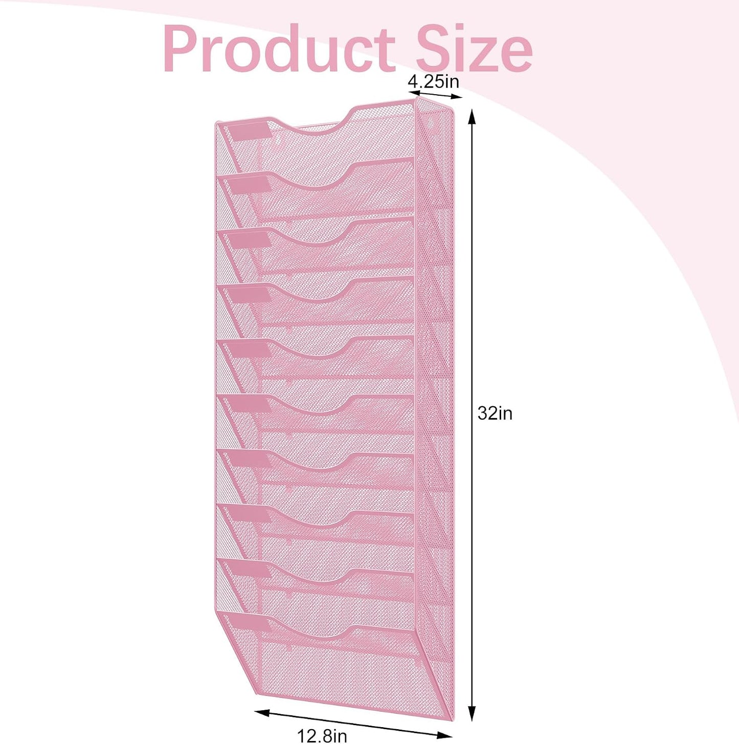EasyPAG 5 Pocket Mesh Wall File Organizer with Key Hooks, Hanging Paper Folder Holder with Classify Label, Vertical Wall Mount Mail Organizer for Office Home Classroom, Black