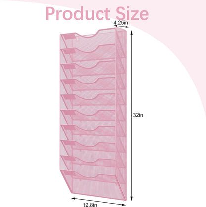 EasyPAG 5 Pocket Mesh Wall File Organizer with Key Hooks, Hanging Paper Folder Holder with Classify Label, Vertical Wall Mount Mail Organizer for Office Home Classroom, Black