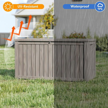 200 Gallon Deck Boxes Outdoor Waterproof, Outdoor Storage Box with Lockable Lid & UV-Resistant for Patio Furniture, Outdoor Cushions, Garden Tools and Pool Supplies, Light Brown