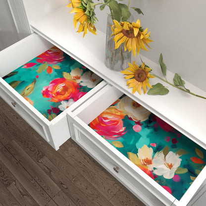 BOKEBEVE Watercolour Floral Peel and Stick Wallpaper Boho Vibrant Contact Paper Renter Friendly Wall Paper for Countertop Cabinet Wall Shelf Liner Removable Blue Colorful 17.5 x 118In