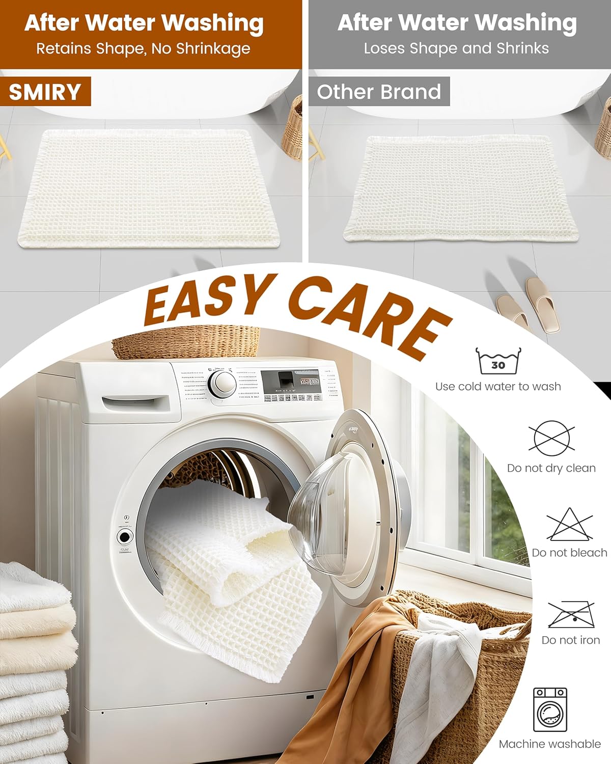 Smiry Waffle Bath Mat 30x20, Extra Soft Absorbent Bathroom Rugs, Non Slip Machine Washable Quick Dry Bath Rugs for Bathroom Floor, Tub, Shower, Home Decor Accessories, Brown