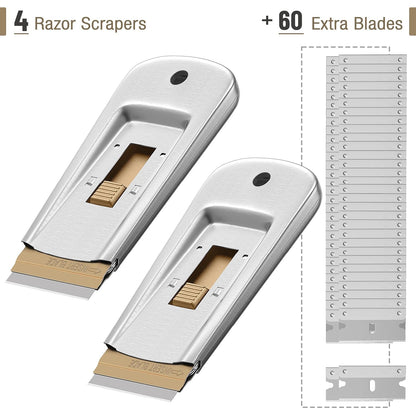 Bates- Metal Razor Blade Scraper, 2 Pack, 30 Extra Blades, Scraper for Cleaning, Glass Scraper, Razor Blade Scraper Tool, Razor Scraper Tool, Scraper Blades, Window Scraper with Razor Blade