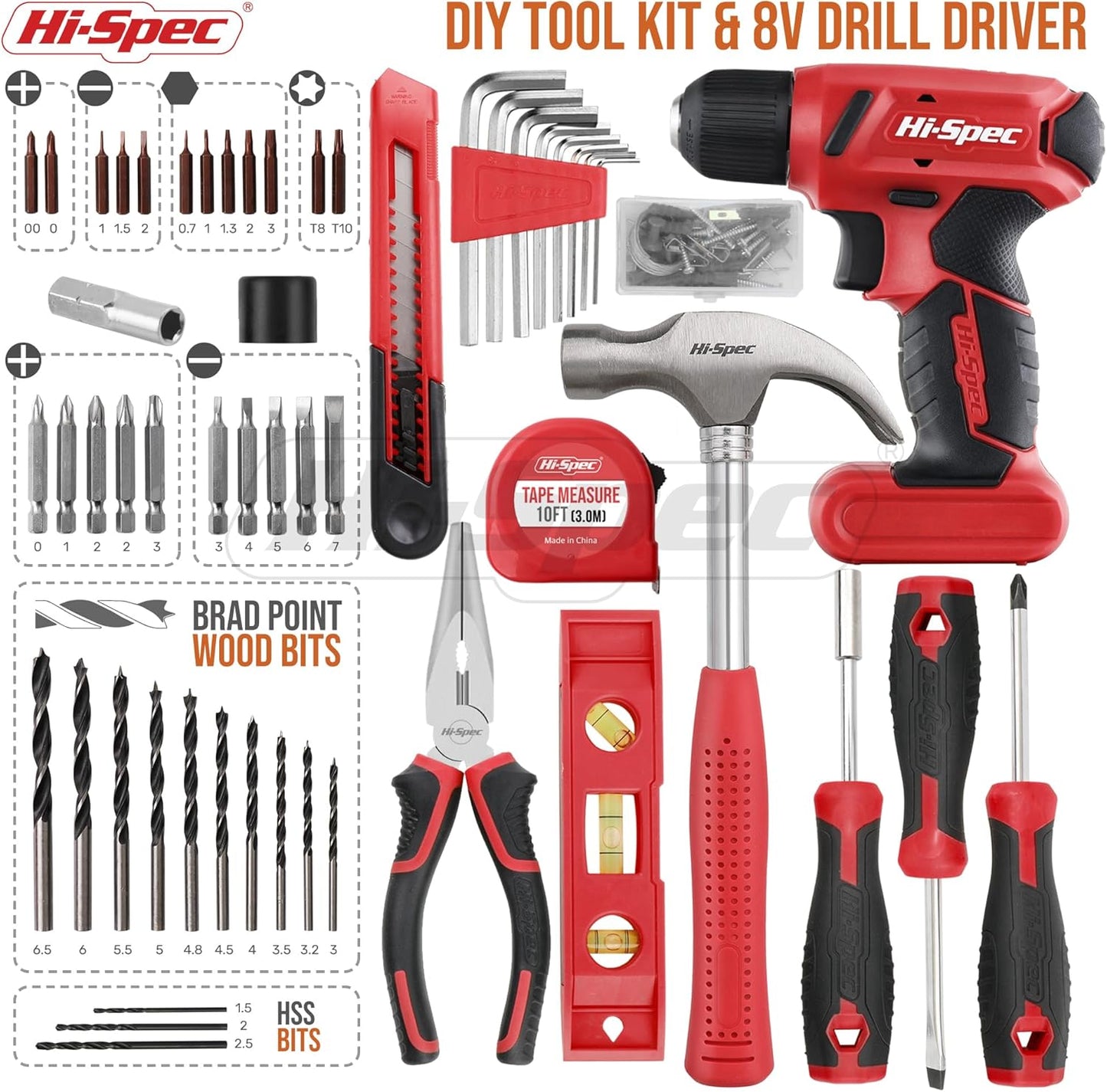Hi-Spec Pink Tool Set with 8V Drill Set. Complete Cordless & Rechargeable USB Electric Drill Driver Kit for Women, Home DIY Repair & Maintenance, in a Compact Toolbox.