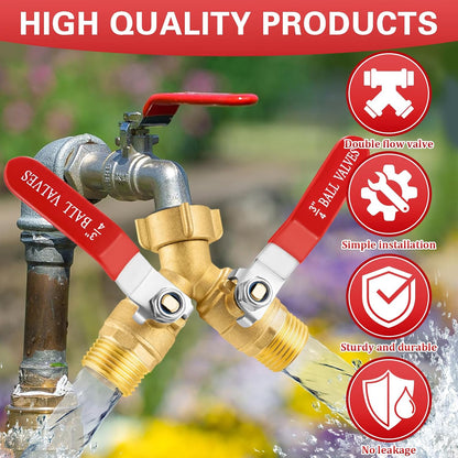 Garden Hose Splitter, 304 Stainless Steel 2 Way Hose Splitter with Long Handle, Heavy Duty Hose Y Spigot Splitter with Shutoff Valves, 3/4" GHT Thread Outdoor Faucet Splitter