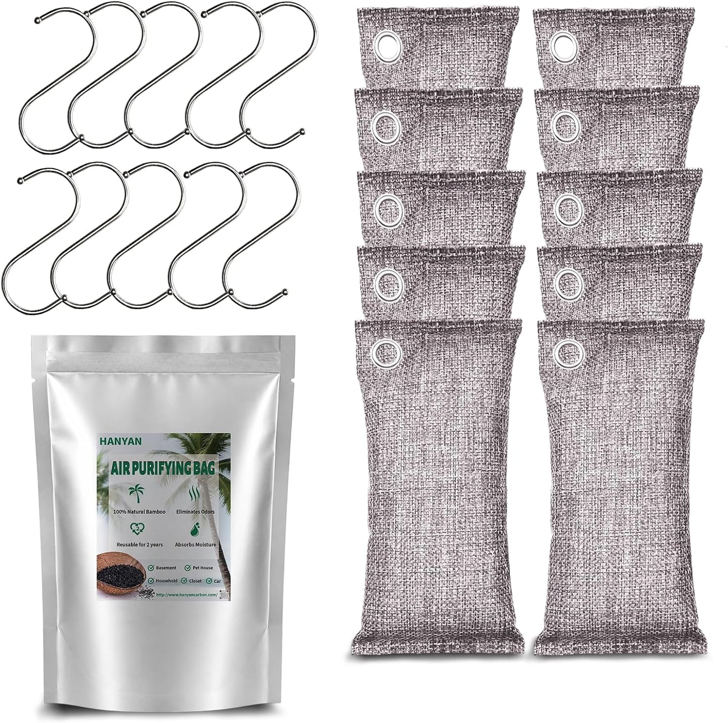 Activated Charcoal Bags Odor Absorbers, Activated Charcoal Odor Absorber for Strong Odors in Car, Closet, Shoe, Pet, Smoke, Basement. Coconut Shell Air Purifying Bag(1 x 500g）