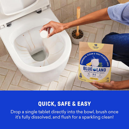 BLUELAND Toilet Bowl Cleaner Tablets, 14 Count (Pack of 2), Peppermint Eucalyptus, Plastic-Free, No Harsh Chemicals, Plant-Based, Septic-Safe, Removes Lime, Rust, Hard Water and Toilet Ring Stains