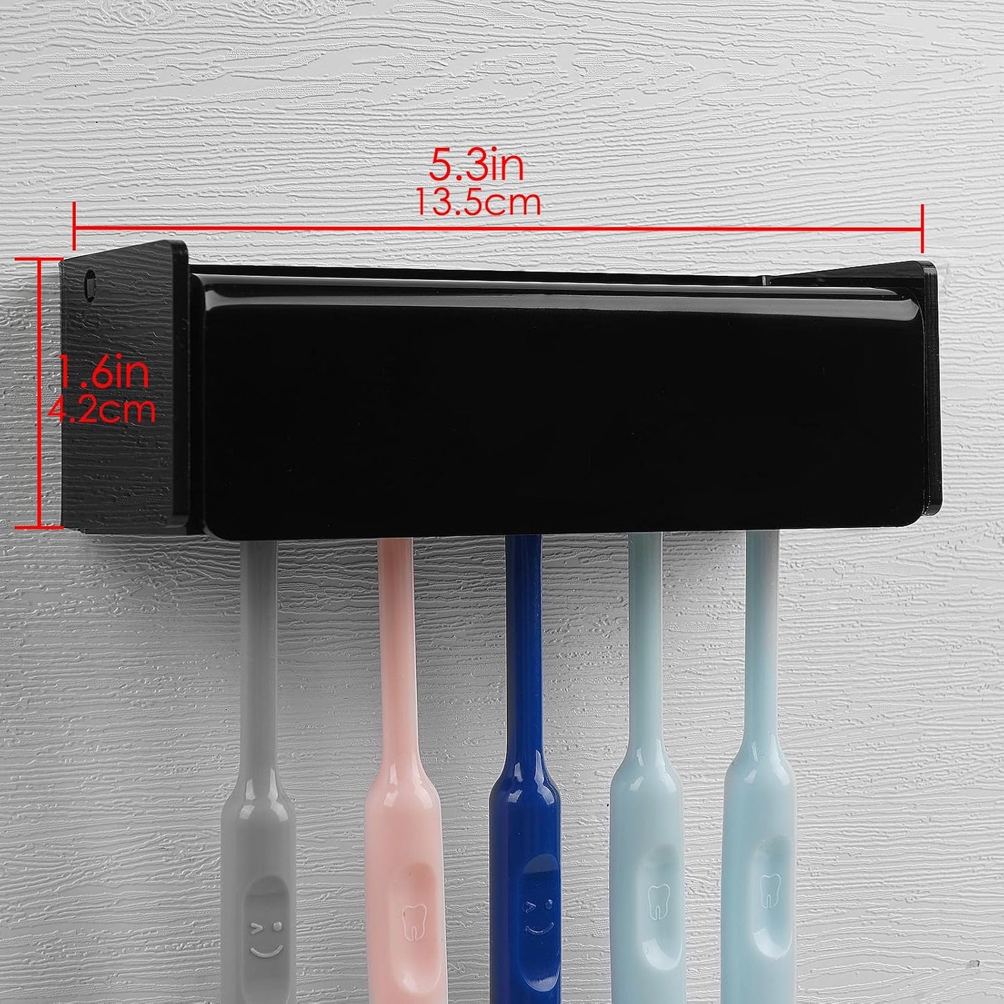 5 Slots Wall Mount Toothbrush Holder with Cover, Self Adhesive Toothbrush Storage Organizer for Shower, Toothbrush Hanger with Automatic Toothpaste Squeezer Dispenser