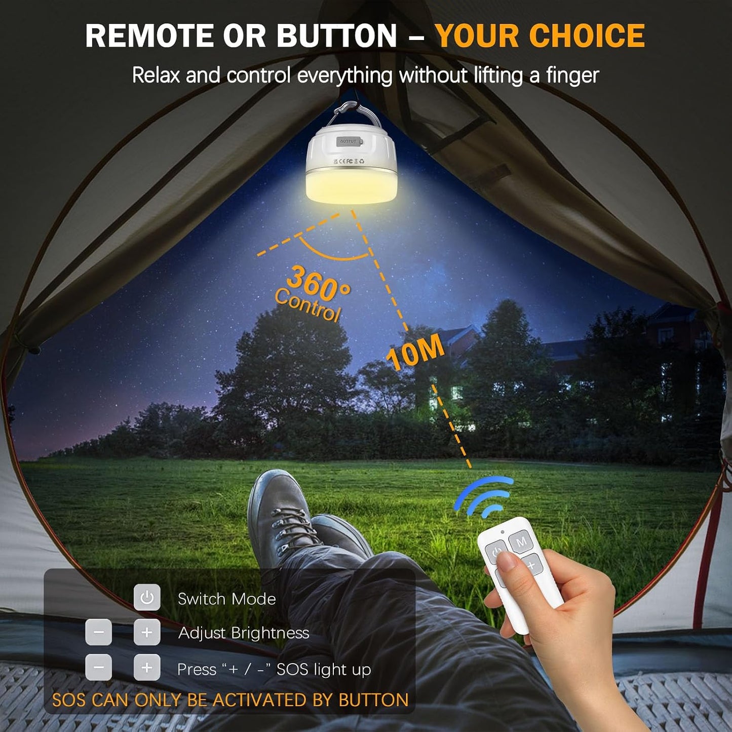 Yonktoo Camping Lantern Rechargeable, 300H Runtime, 6400mAh, IPX5 Waterproof Tent Light for Camping, Hiking, Power Outages, Home, Emergency - Standard Edition,Orange