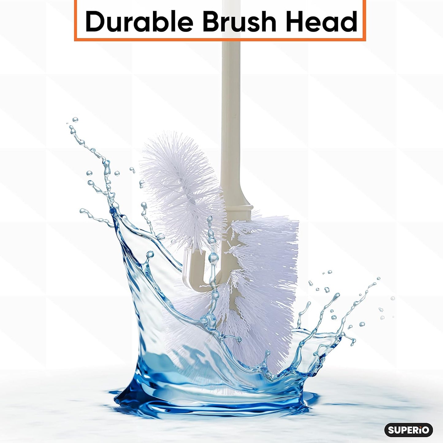 Superio Toilet Brush and Holder,Toilet Bowl Cleaning System with Scrubbing Wand, Under Rim Lip Brush and Storage Caddy for Bathroom, White and Blue
