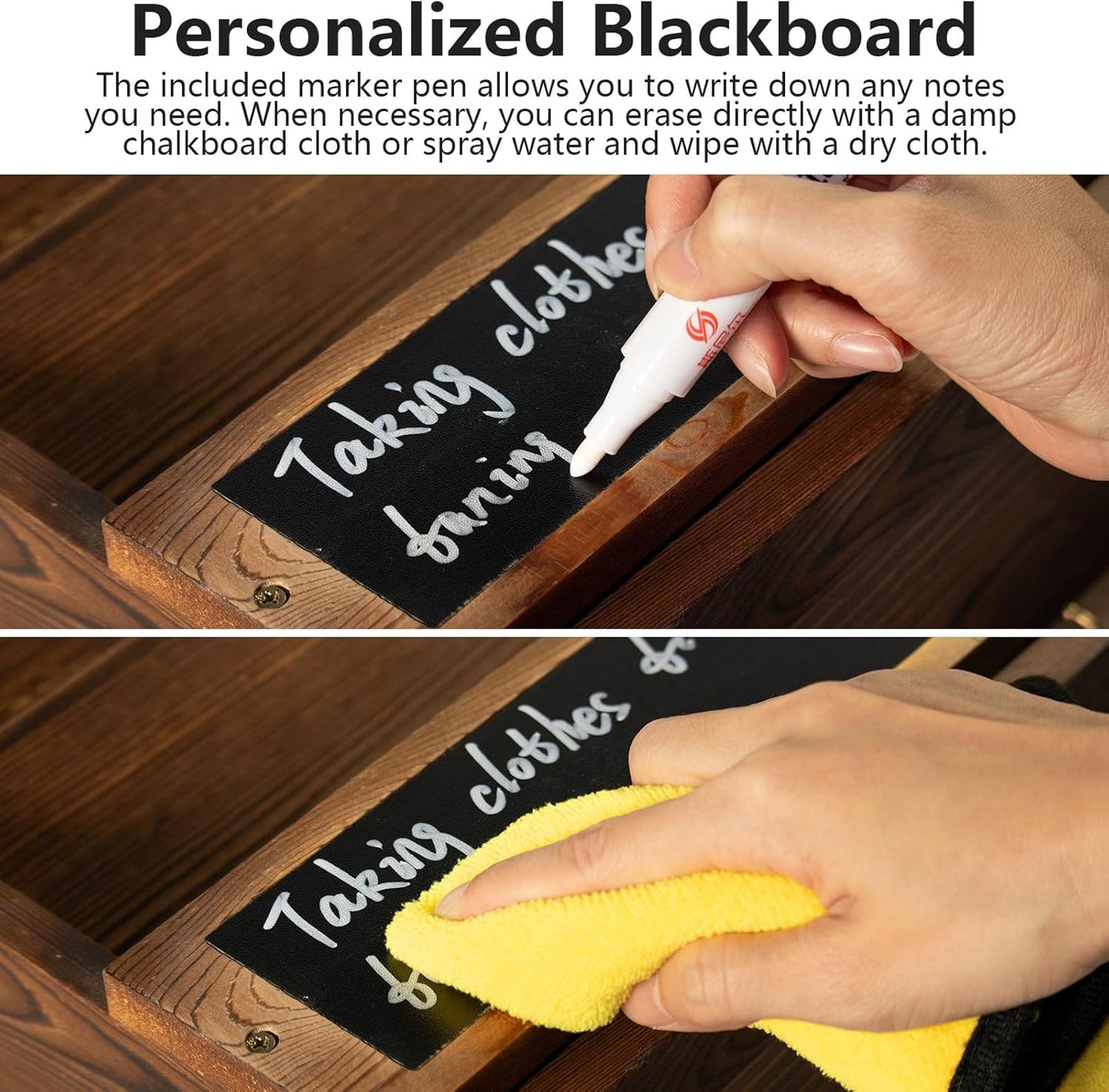 Rustic wall mail organizer,Key and Mail File Holder for Wall Mount，with 6 Key Hooks 2 Double Key Hooks A blackboard,for Home,Office, Classroom,Entryway Decor (brown)