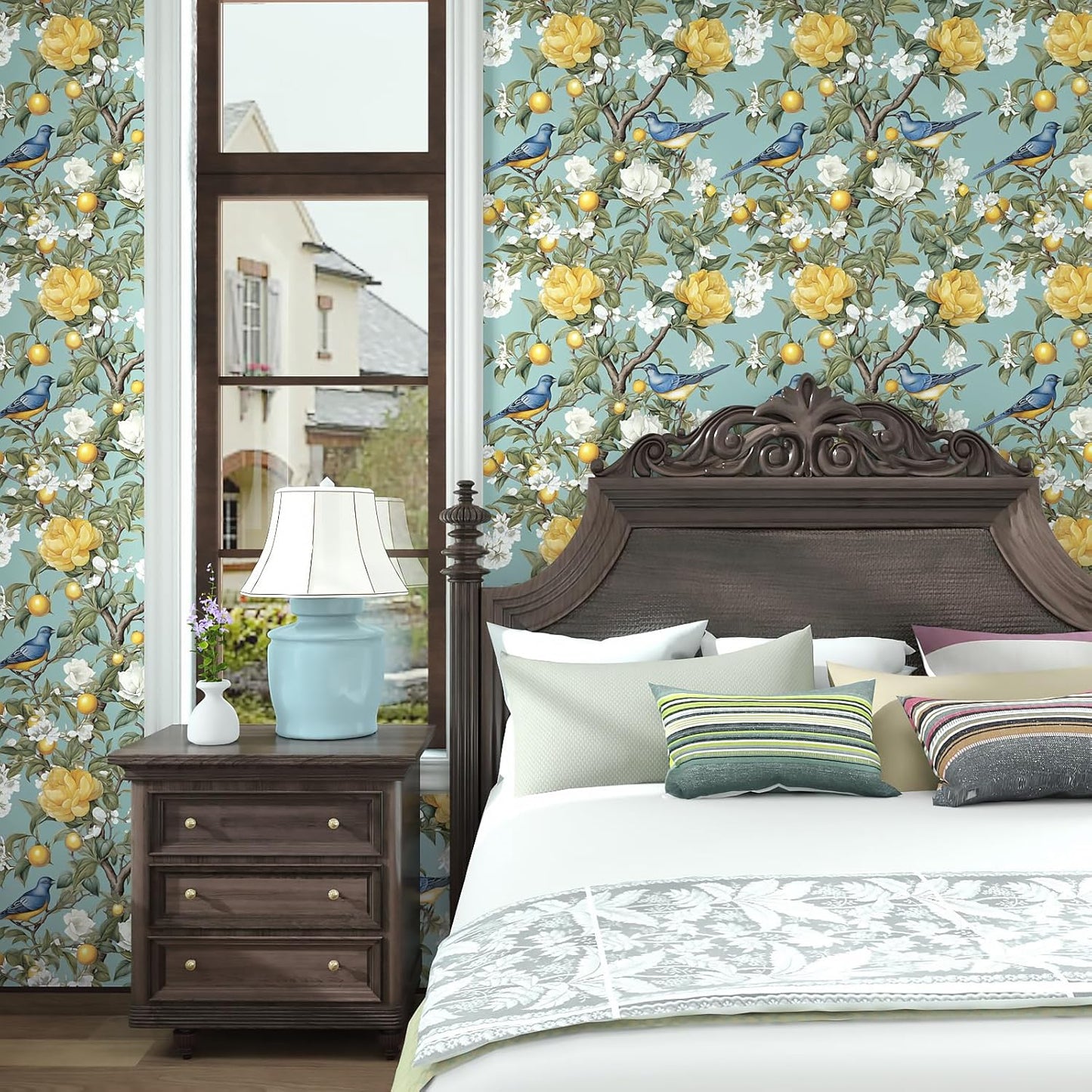 Danodoi Yellow Floral Wallpaper Peel and Stick Vinyl Wallpaper Stick and Peel Colorful Contact Paper for Cabinets Waterproof Self Adhesive Wall Paper for Kitchen Countertop Wall 17.5" x 118"